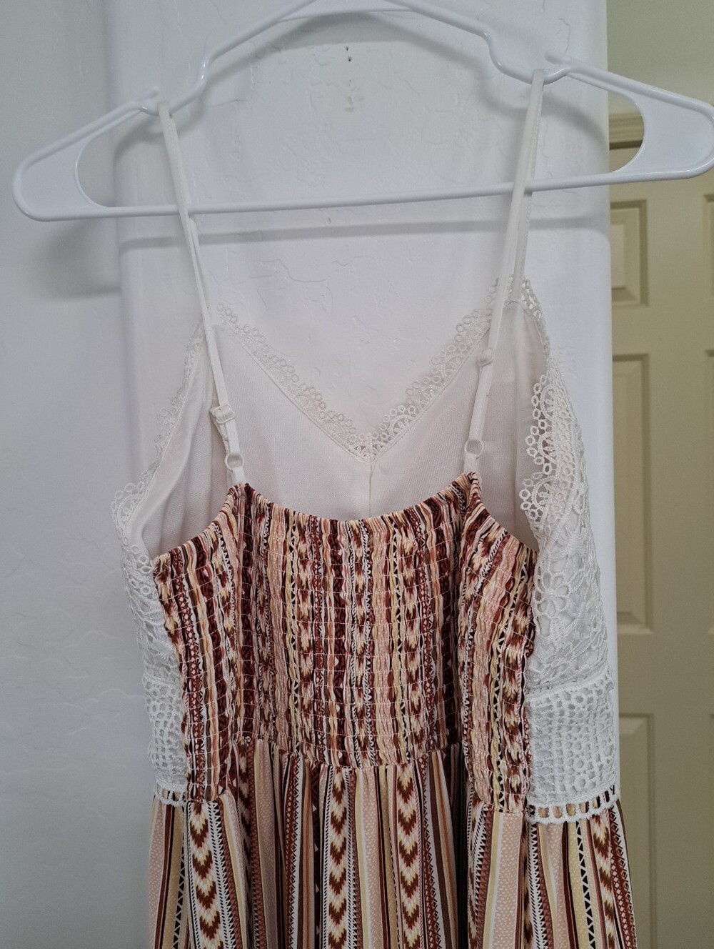 Crochet Bodice Maxi Dress with Stripe Print Skirt Boho Inspired Size Large - Picture 4 of 10